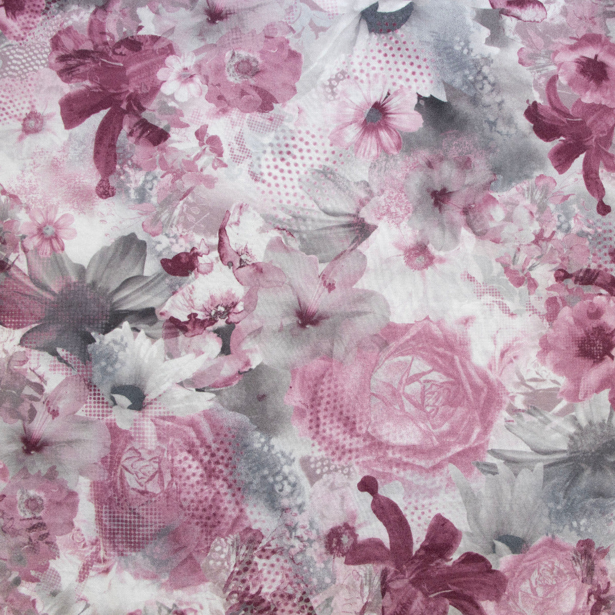 Jersey Digitaldruck - Rosa Blumen - Weiß - Grau