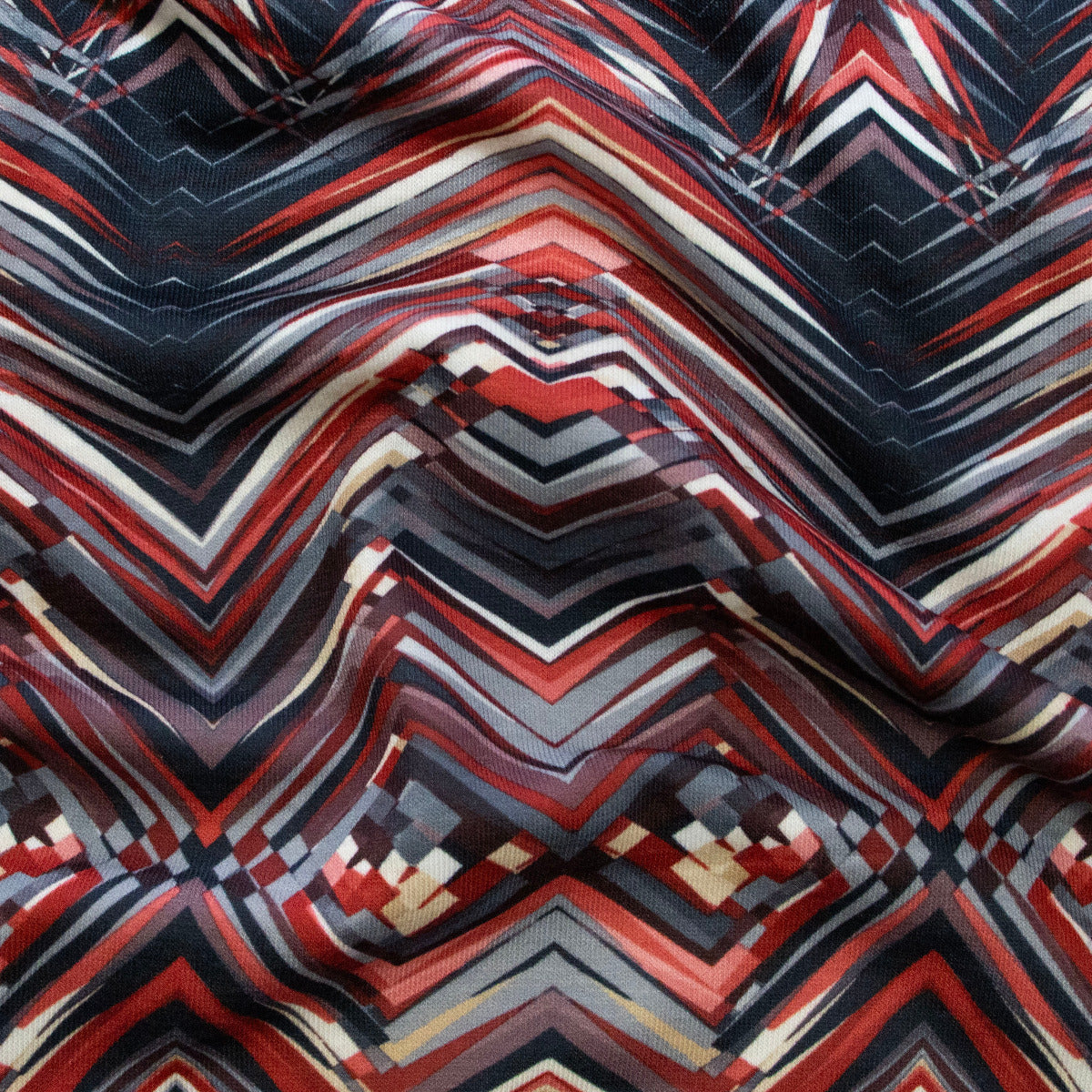 Jersey Digitaldruck - Zick Zack Muster - Dunkelblau - Rot