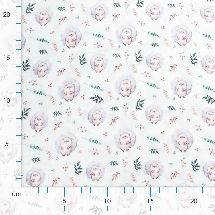 Musselin Baumwolle Double Gauze Digitaldruck - kugelrunde Igelchen - weiß