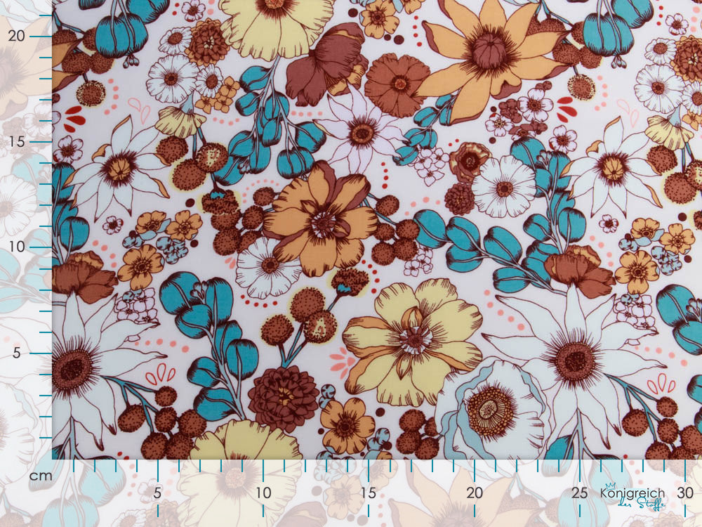 Webware Viskose Rayon - Blumenwiese - wollweiß