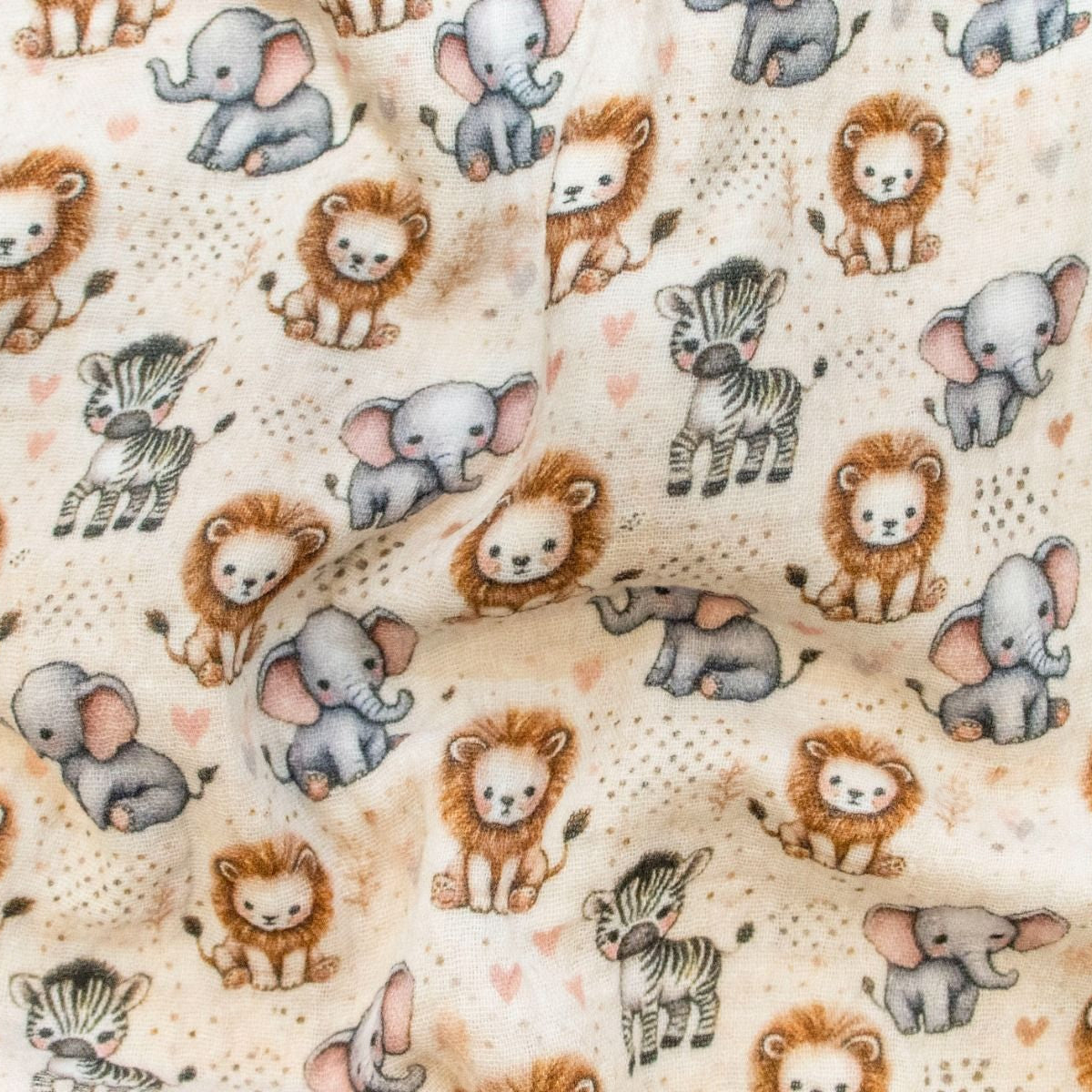 Musselin Double Gauze - süße Zootiere - beige
