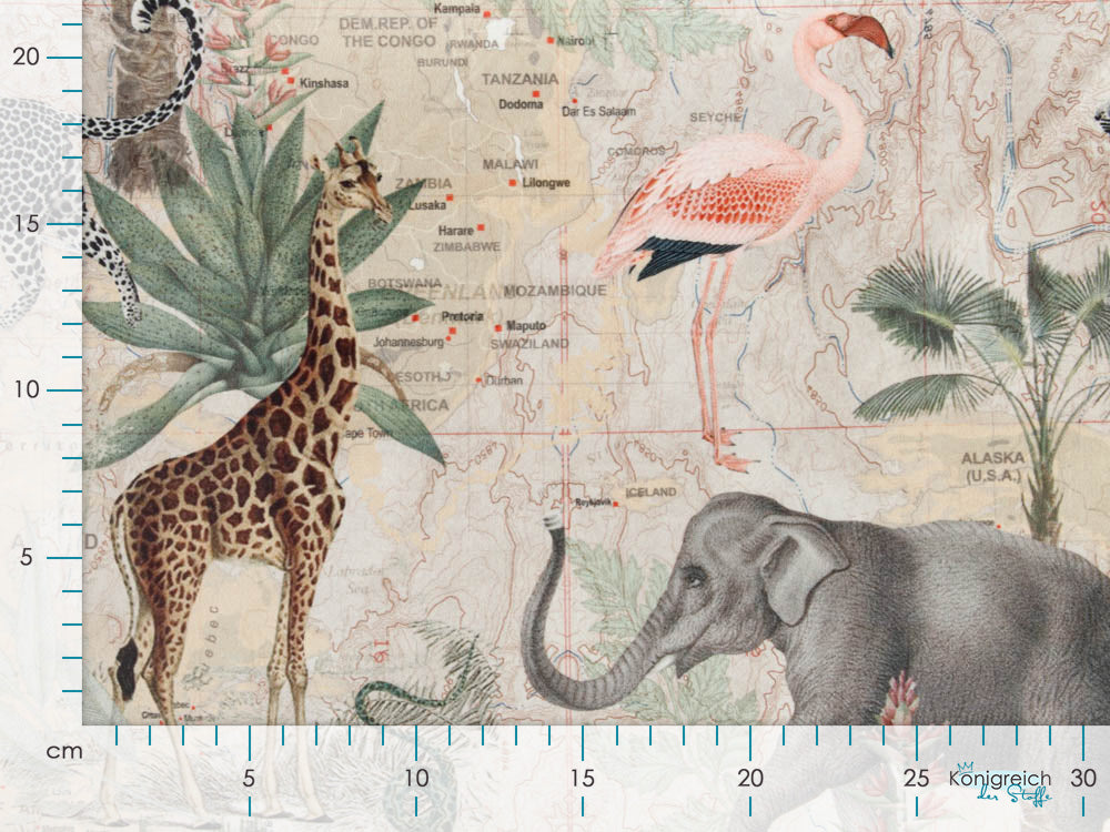 Velvet Digitaldruck Afrikastyle - anmutige Elefanten - beige