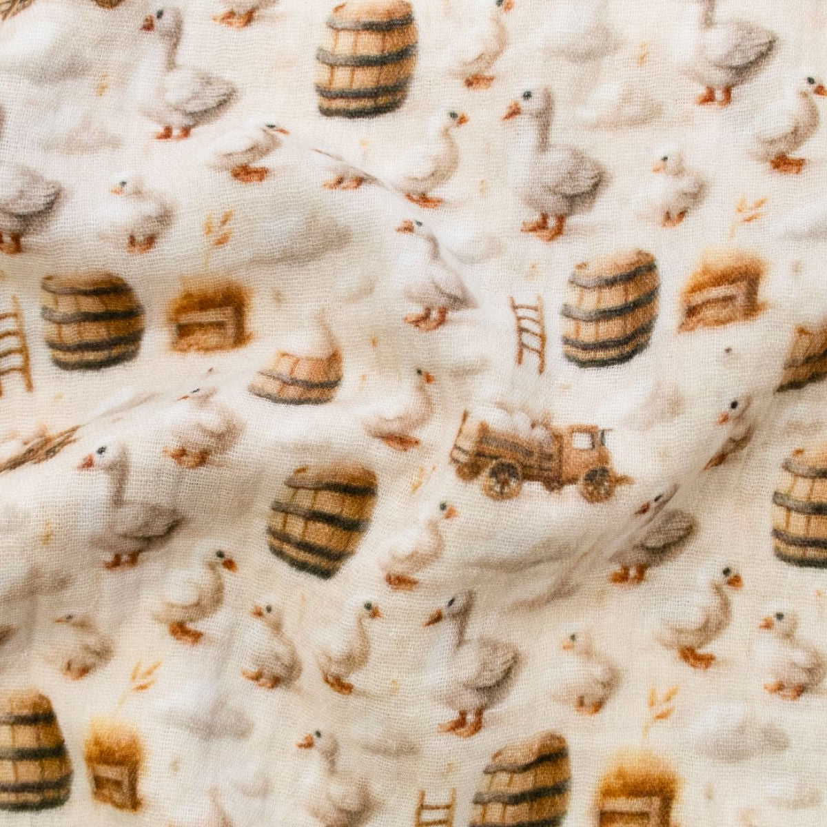 Musselin Double Gauze - süße Gänse - beige - gelb