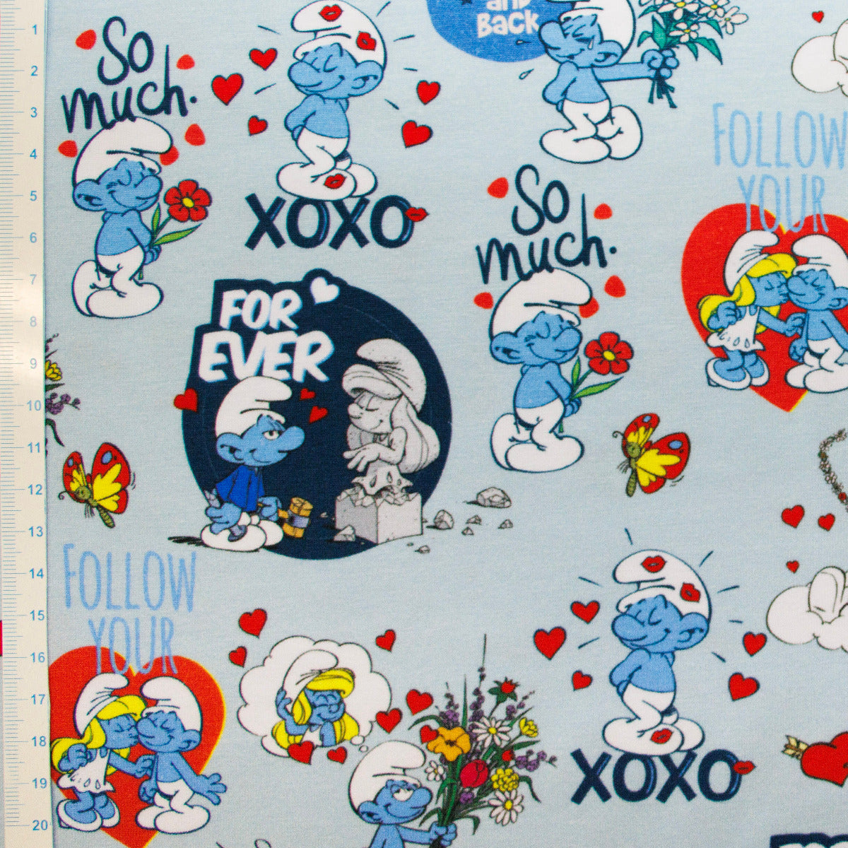 Jersey Digitaldruck - die Schlümpfe - himmelblau