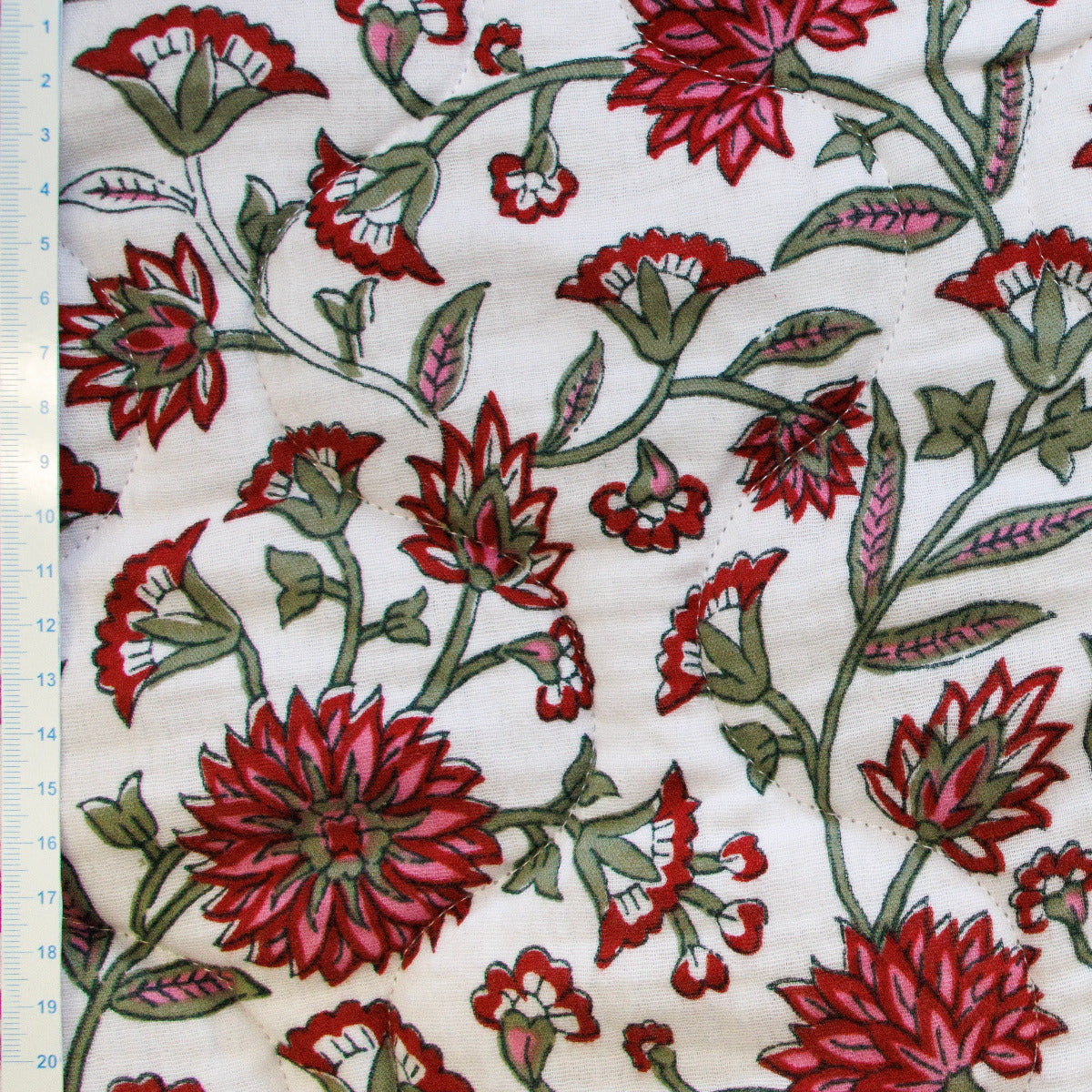 Baumwolle Musselin Doubleface gepolstert - Blumenranken - olivgrün