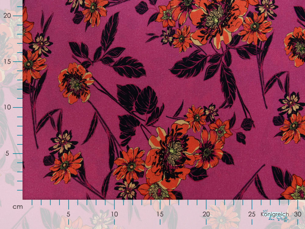 Webware Viskose - Blumensträuße - dunkles altrosa