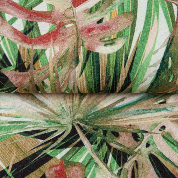 Leichter Sommer-Jacken- oder Futterstoff - wildes Blättermuster - wollweiß