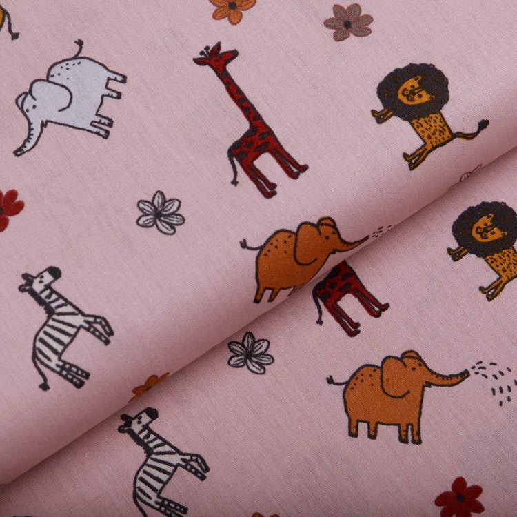 Webware Popeline Baumwolle - lustige Zootiere - altrosa