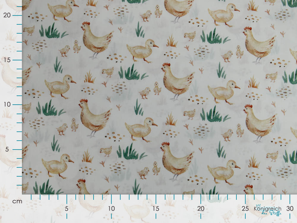 Webware Popeline Digitaldruck Snoozy Farm-Stil - Enten auf dem Bauernhof - wollweiß