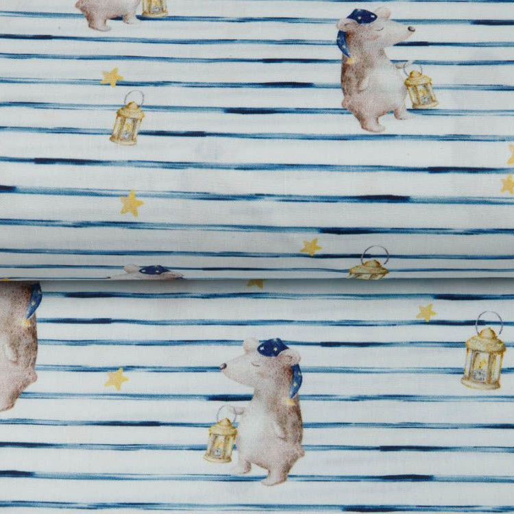 Jersey Digitaldruck Snoozy Streifen und Freunde - tierische Nachtschwärmer - weiß