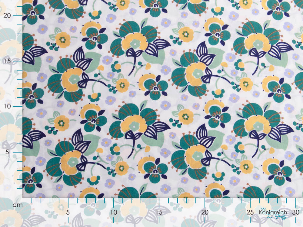 Webware Viskose - Blütenmeer - weiß/grün