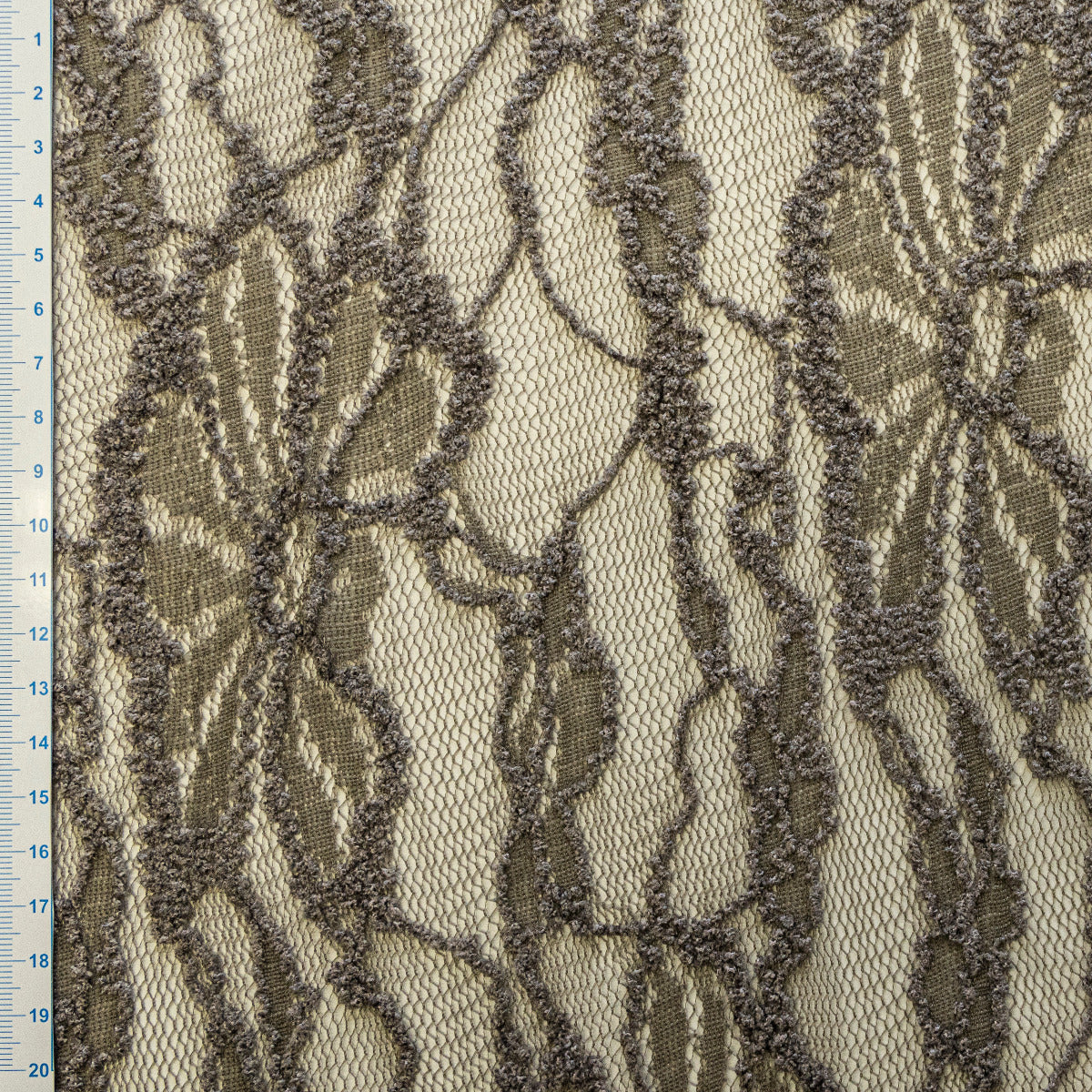 Hochwertige elastische Spitze - Blumenmuster - taupe-grau