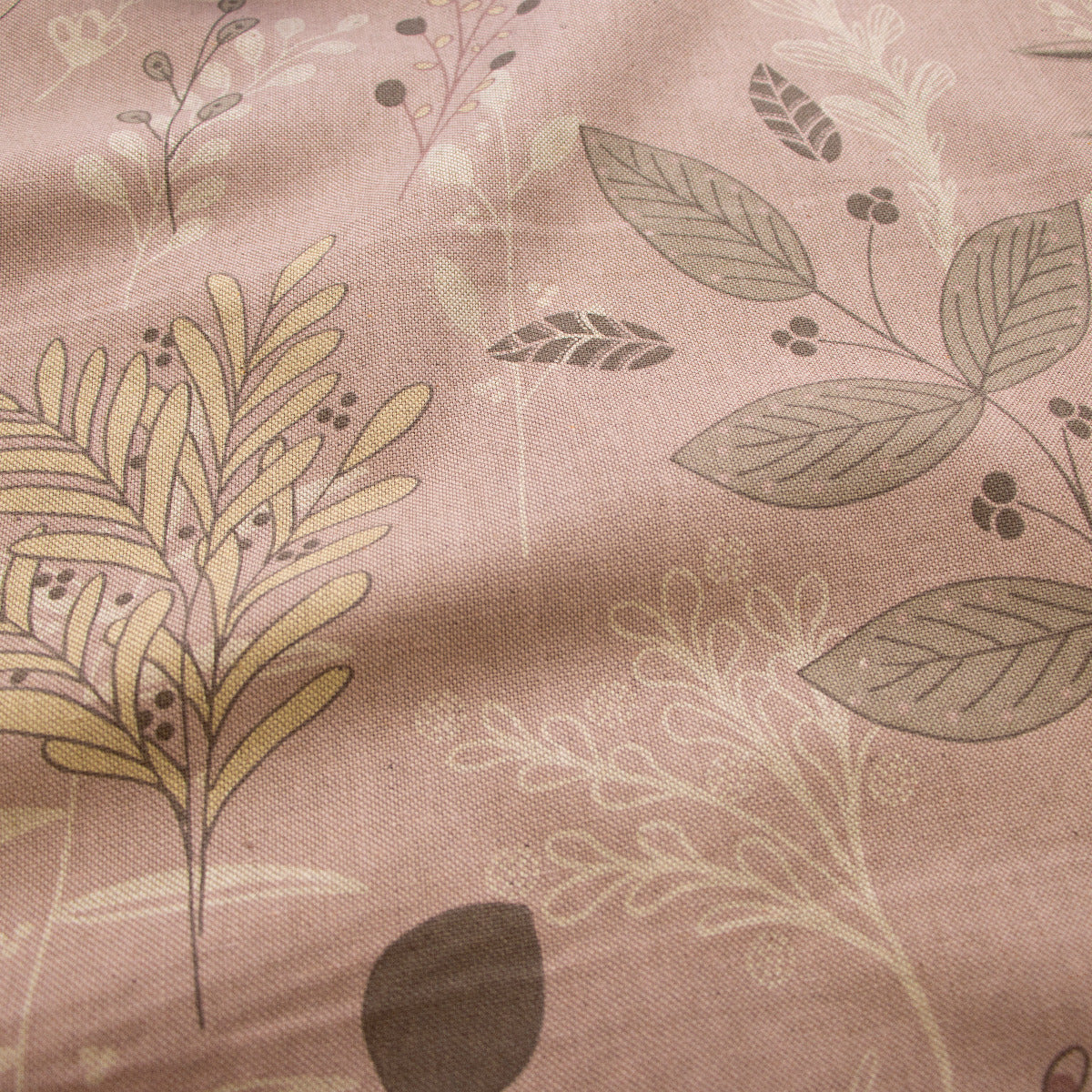 Dekostoff Half-Panama Leinenoptik - sanfte Blätter - Altrosa