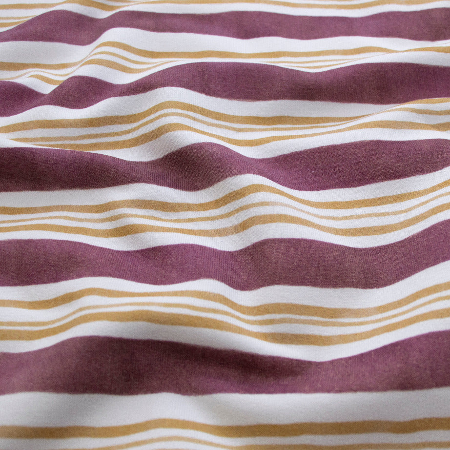 Leicht angerauter Sweat - Streifen - lila - senfgelb