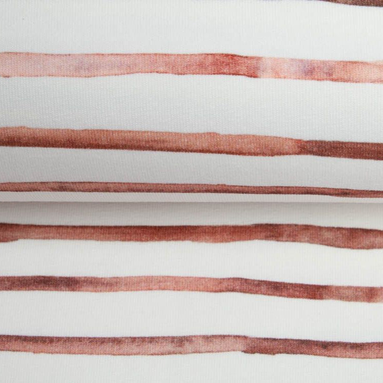 Jersey Digitaldruck - Aqaurelle Wellenstreifen - wollweiß-altrosa