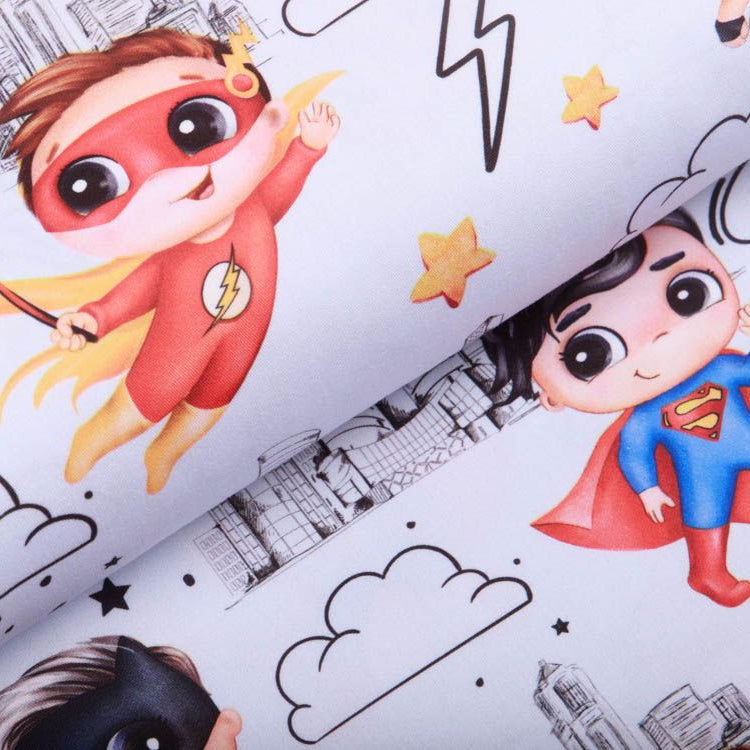 Webware Baumwolle - Superhelden Boys - weiß