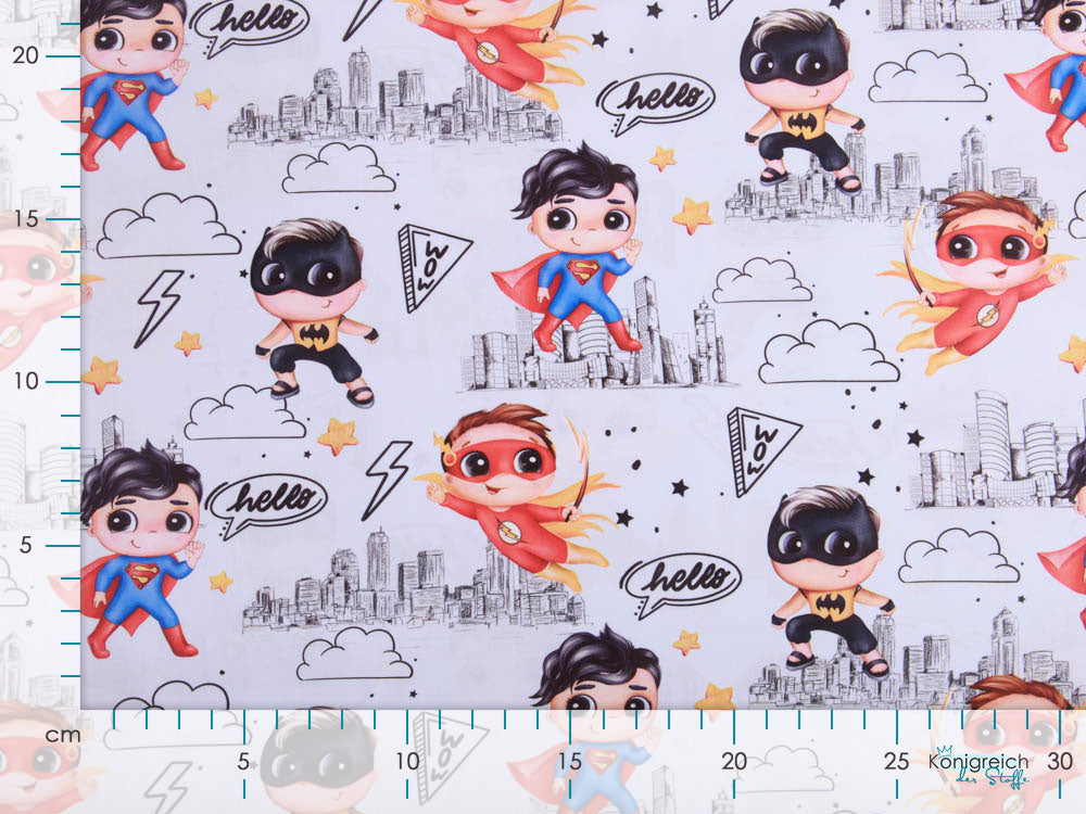 Webware Baumwolle - Superhelden Boys - weiß