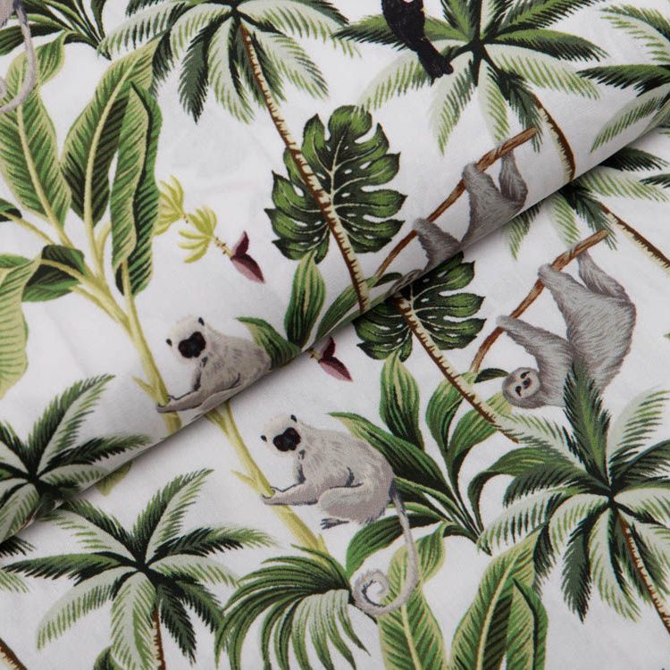 Webware Popeline Baumwolle Digitaldruck - Tukane und Faultiere - weiß