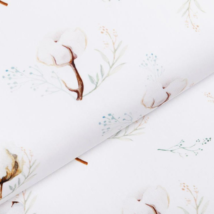 Webware Popeline Baumwolle Digitaldruck - Baumwollzweige - weiß