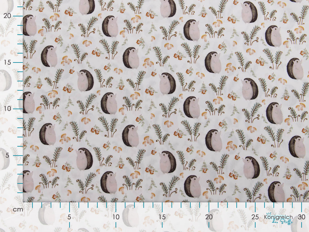 Webware Popeline Baumwolle Digitaldruck - niedliche Igel - weiß