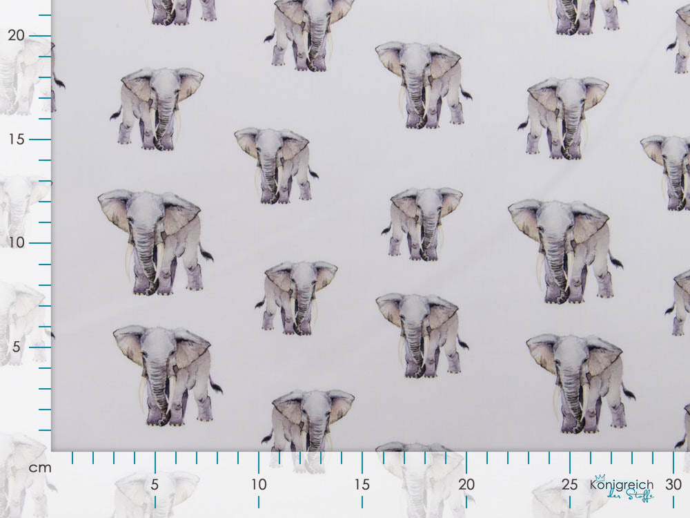 Webware Popeline Baumwolle Digitaldruck - Elefanten - weiß