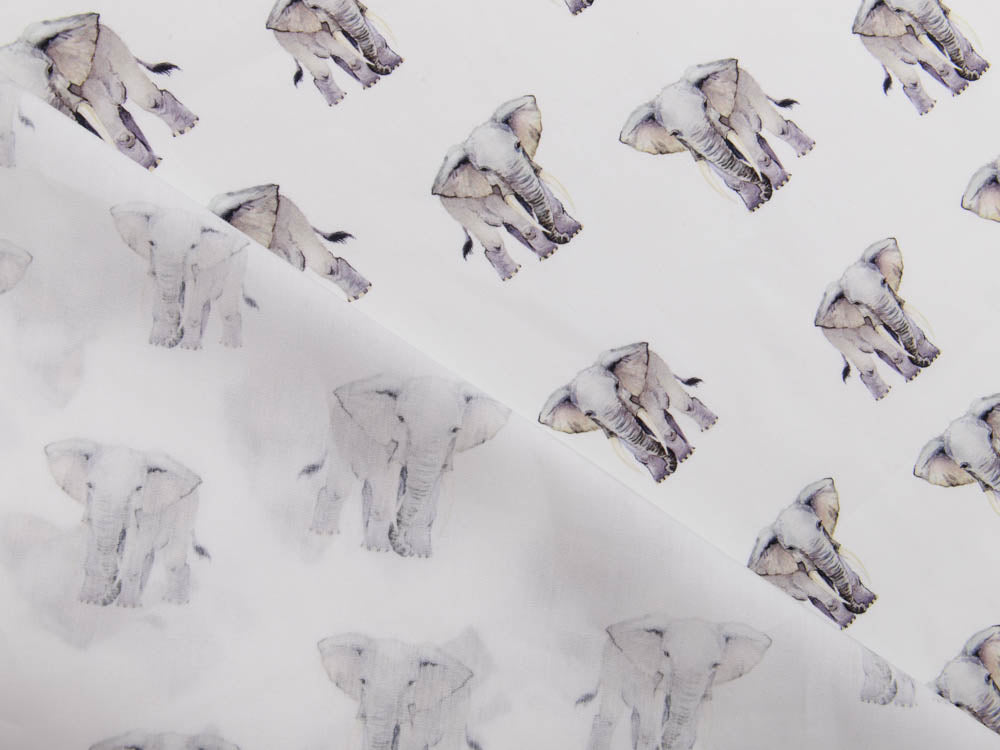 Webware Popeline Baumwolle Digitaldruck - Elefanten - weiß