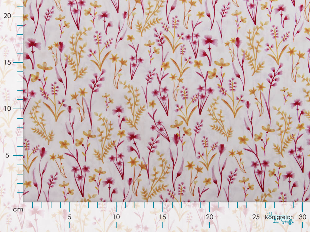 Webware Popeline Baumwolle Digitaldruck - Blumenwiese - weiß