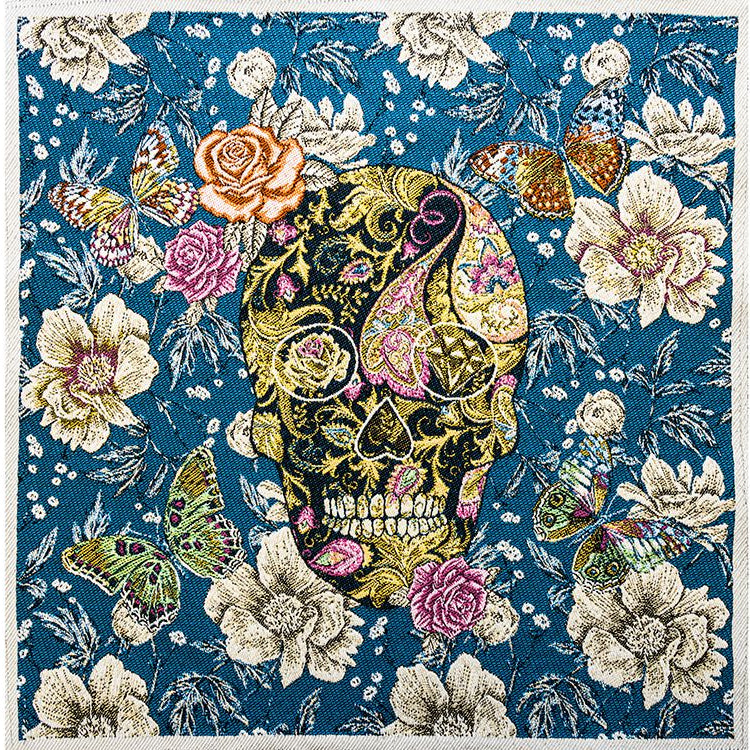 Jacquard Gobelin Dekostoff PANEL ca. 48 cm x 48 cm - Totenkopf und Schmetterlinge