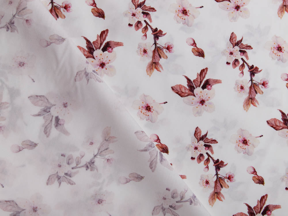 Webware Popeline Baumwolle Digitaldruck - wilde Blumen - weiß