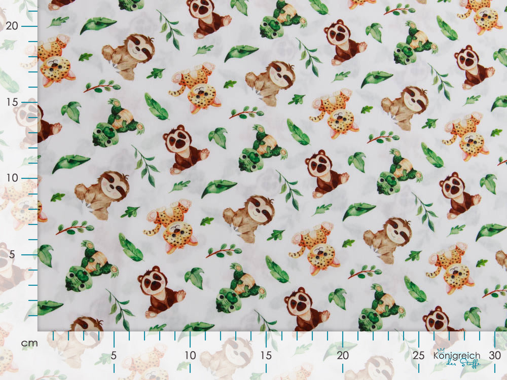 Webware Popeline Baumwolle Digitaldruck - freche Tierchen - weiß