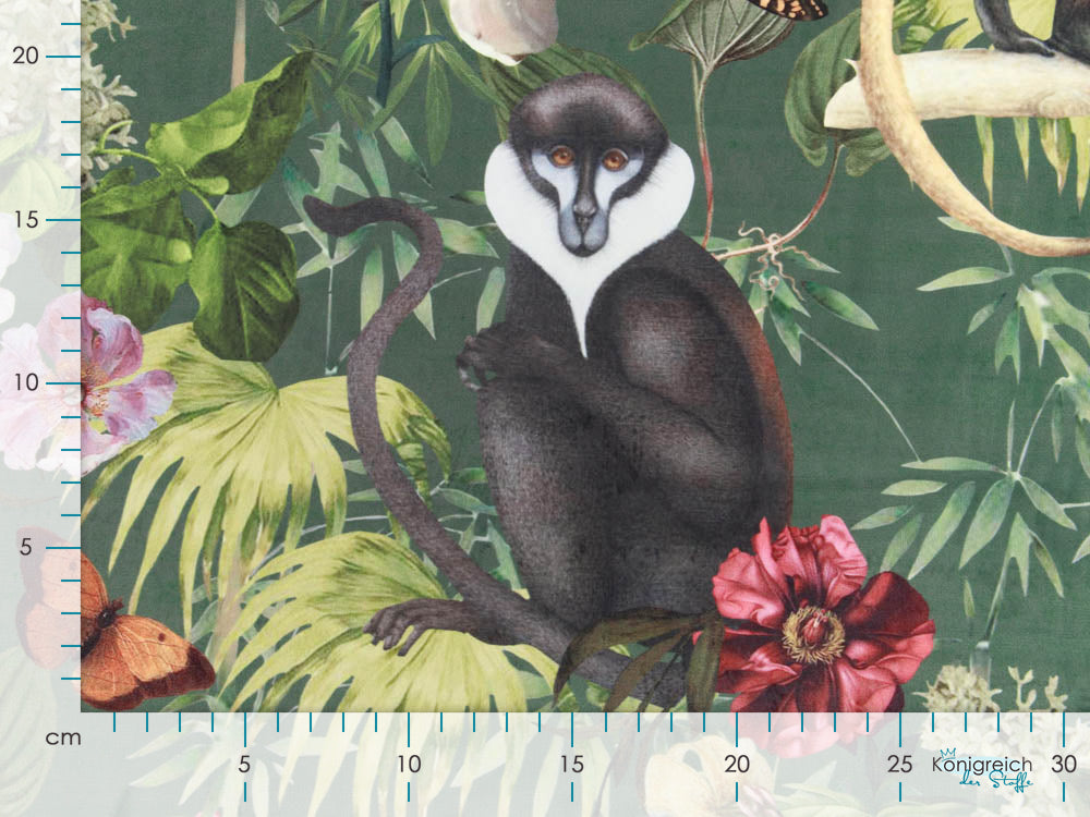 Velvet Digitaldruck - Affen und Schmetterlinge auf Blumen