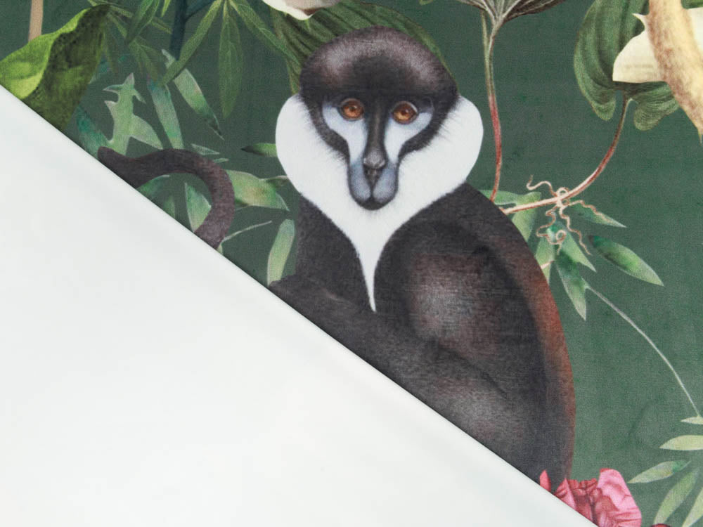 Velvet Digitaldruck - Affen und Schmetterlinge auf Blumen