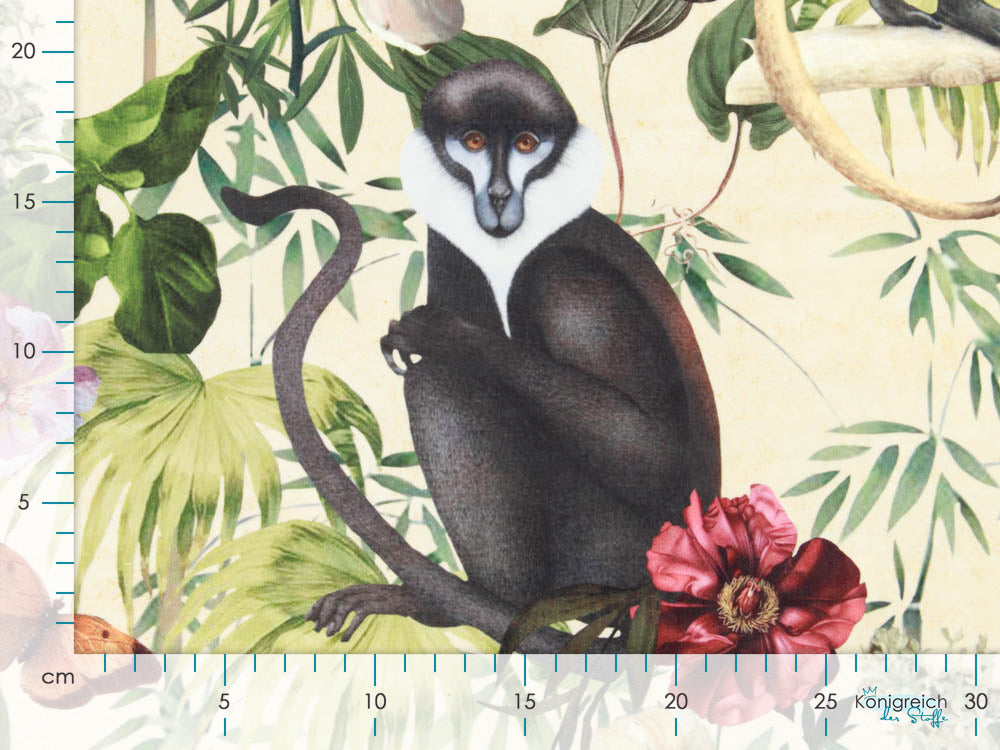 Velvet Digitaldruck - Affen und Schmetterlinge auf Blumen
