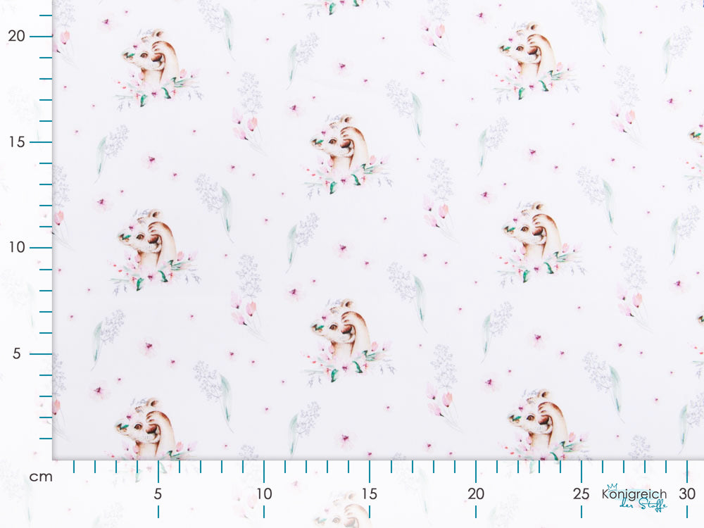 Webware Popeline Baumwolle Digitaldruck - kleine Tiger - weiß