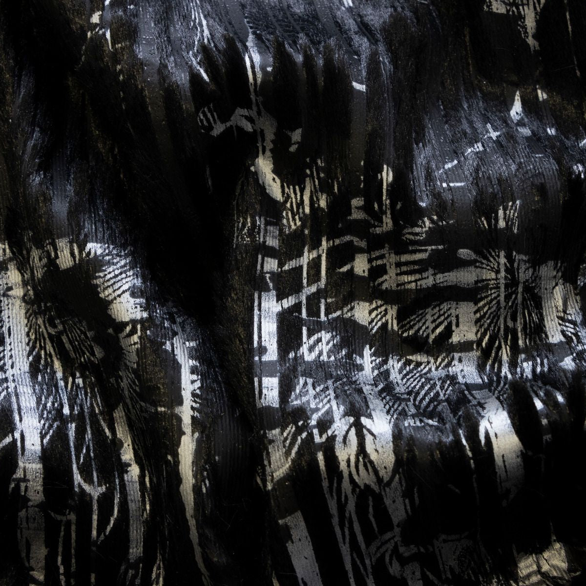 Fur mit Foliendruck - Blumen auf Rippotik - schwarz