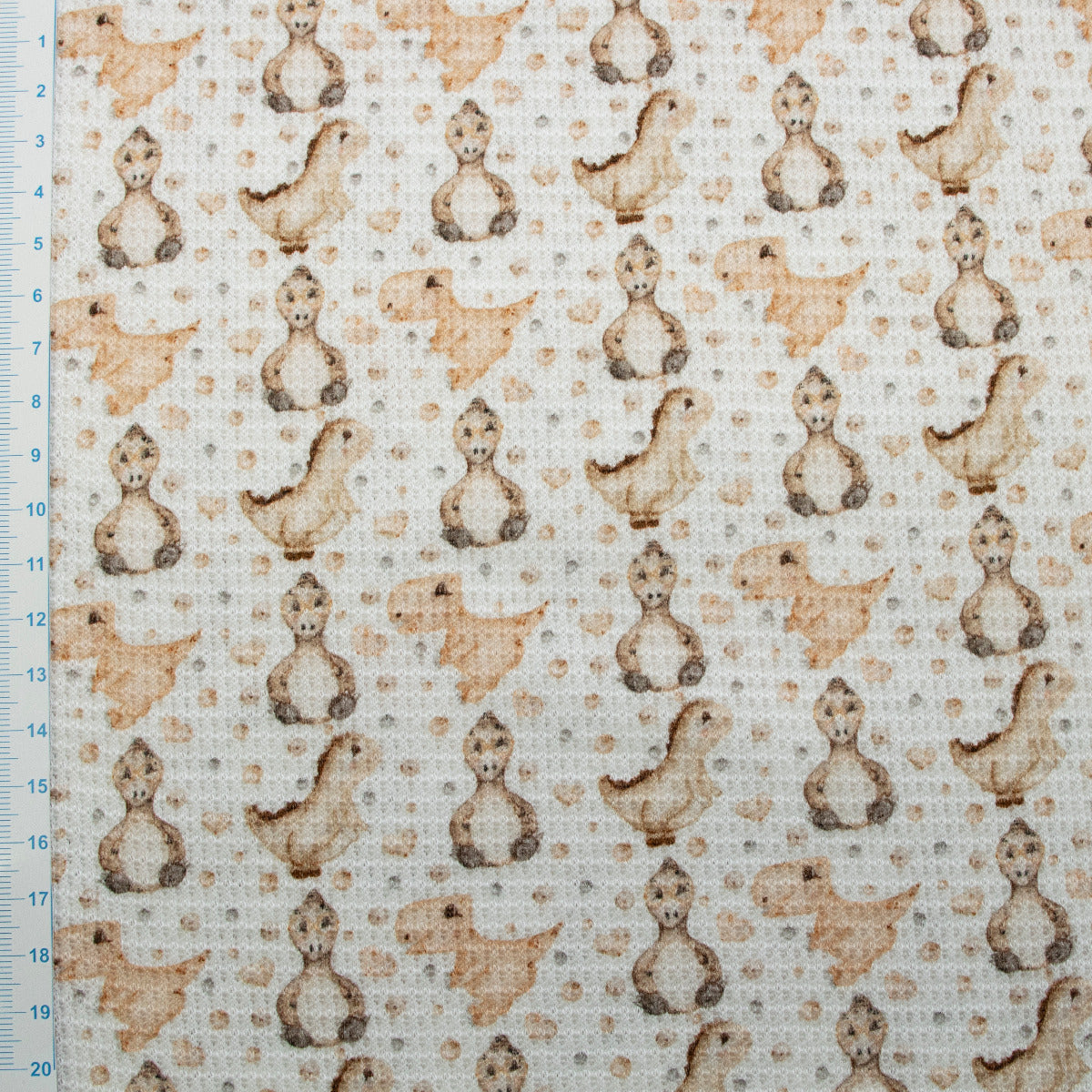 Waffeljersey Digitaldruck - Dinos - Weiß - Braun