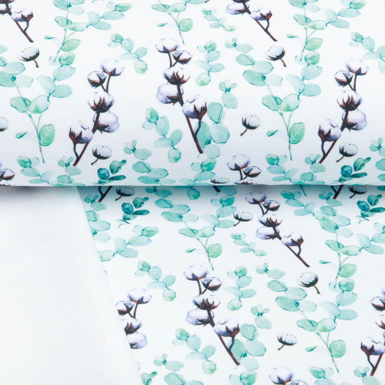 Softshell Jackenstoff Aquarell - Eukalyptuszweige - weiß