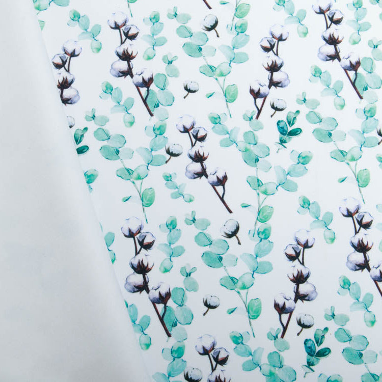 Softshell Jackenstoff Aquarell - Eukalyptuszweige - weiß