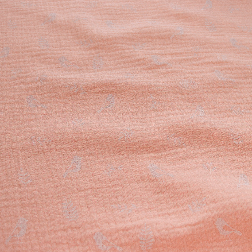 Baumwolle Musselin Double Gauze - Vögelchen - Lachsrosa