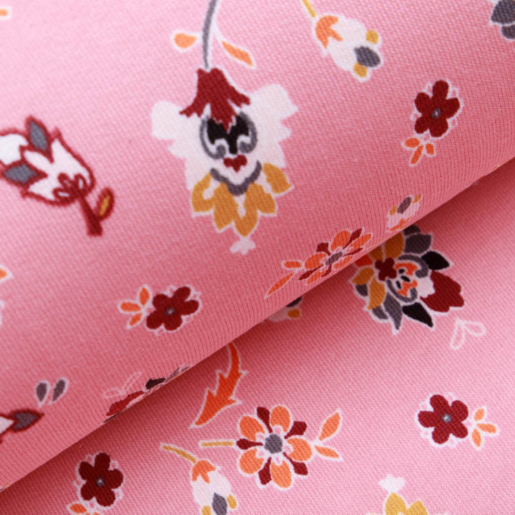 Leicht angerauter Sweat - Blumen - altrosa