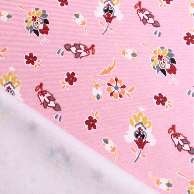 Leicht angerauter Sweat - Blumen - altrosa