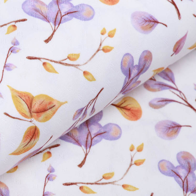 Jersey Feinstrick Stoff Ajoure Pointoille - Blätterhaufen - Wollweiß