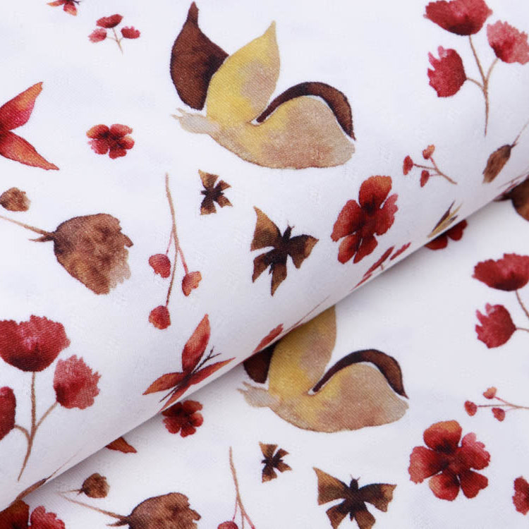 Jersey Feinstrick Stoff Ajoure Pointoille - Aquarelle Schmetterlinge - Wollweiß