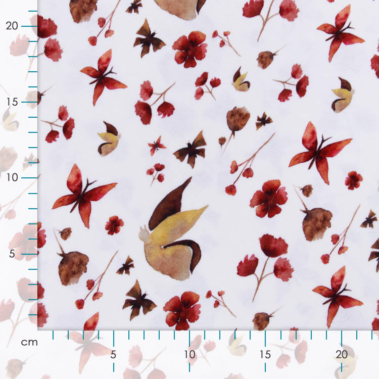 Jersey Feinstrick Stoff Ajoure Pointoille - Aquarelle Schmetterlinge - Wollweiß