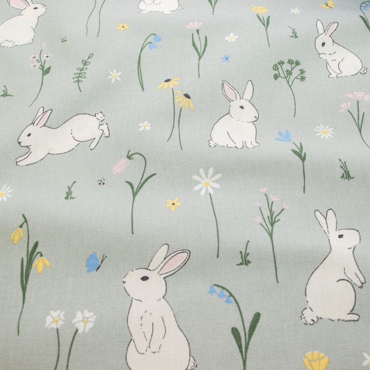 Dekostoff Half-Panama Leinenoptik - Osterhäschen - grau - blau