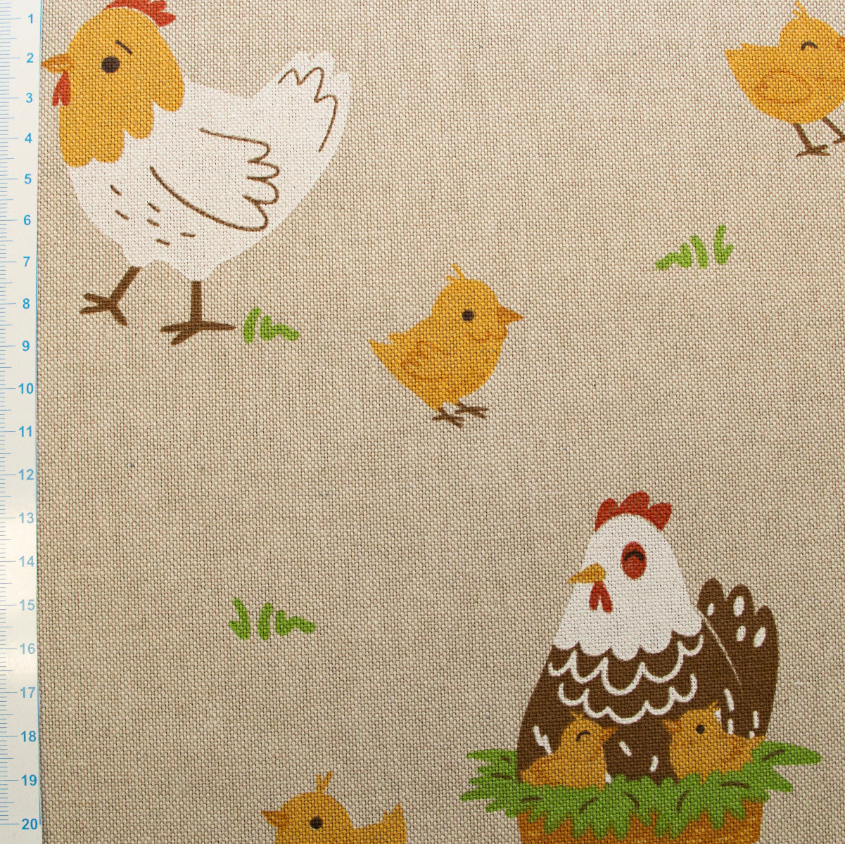 Dekostoff Half-Panama Leinenoptik - Hühner - Sand