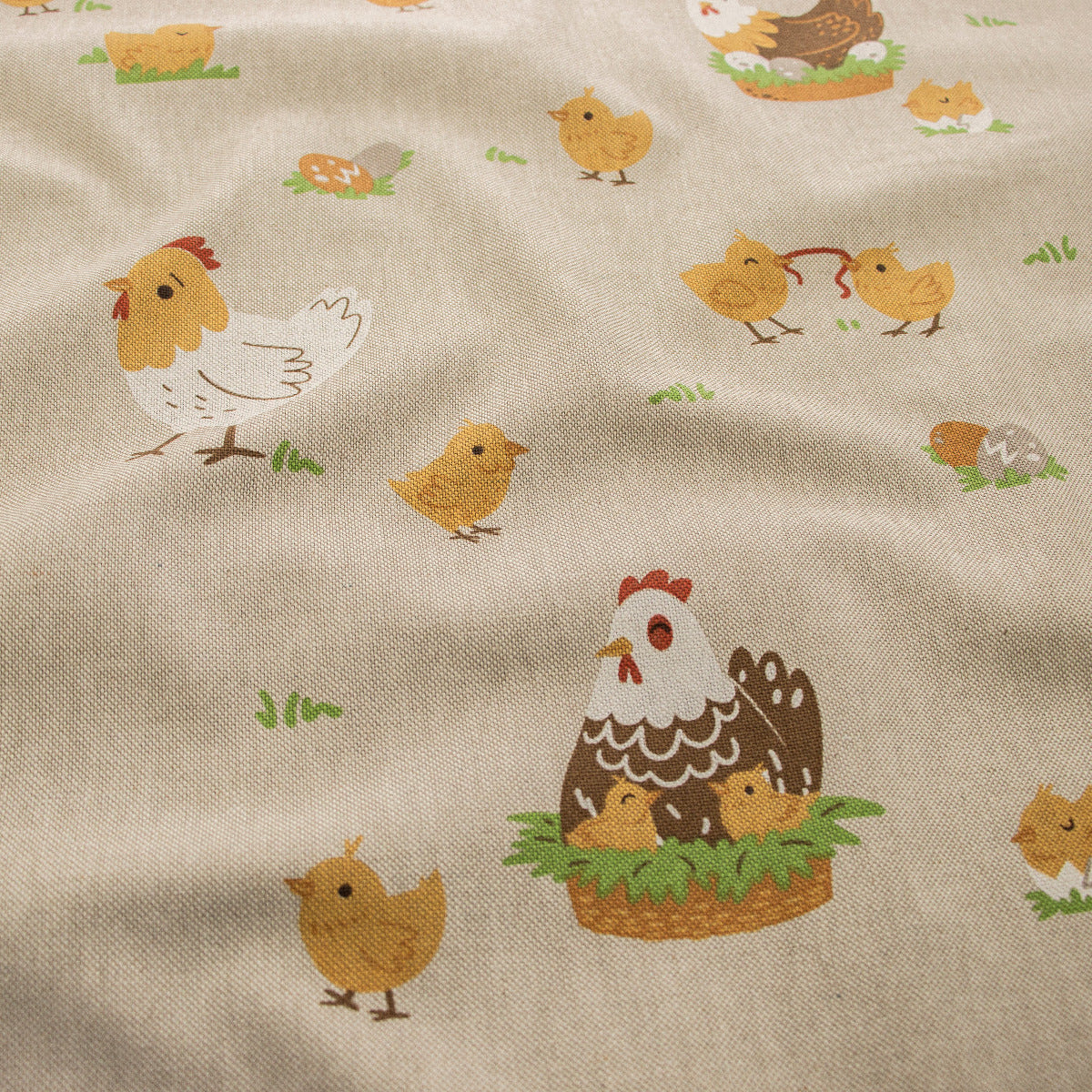 Dekostoff Half-Panama Leinenoptik - Hühner - Sand