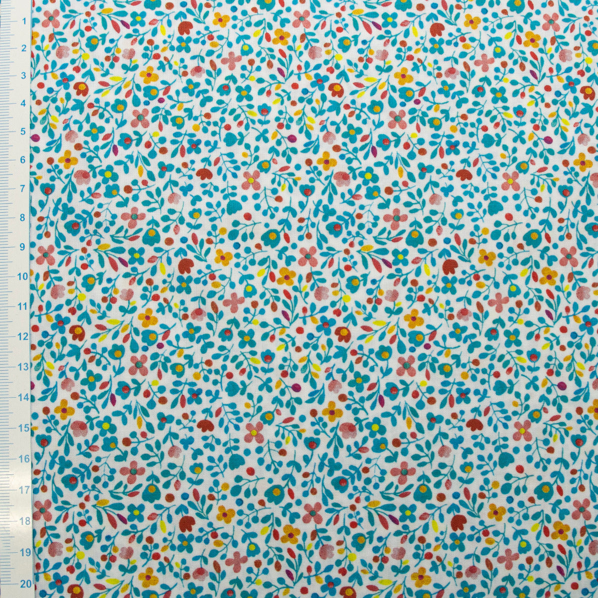 Webware Baumwolle - Happy Easter - kleine Frühlingsblümchen - weiß - blau