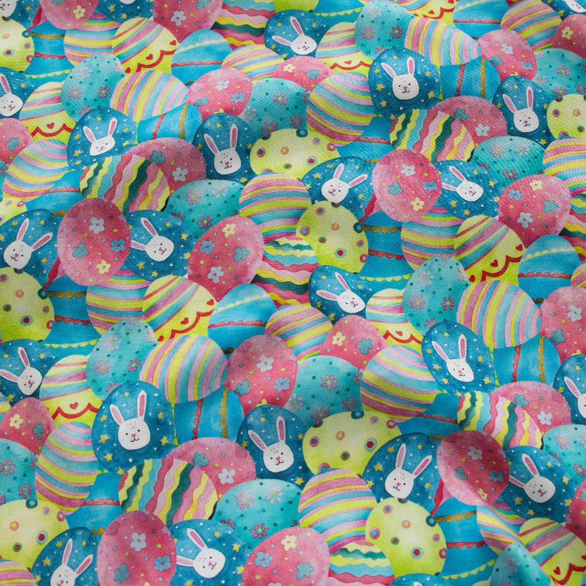 Webware Baumwolle - Happy Easter - bunte Ostereier - blau