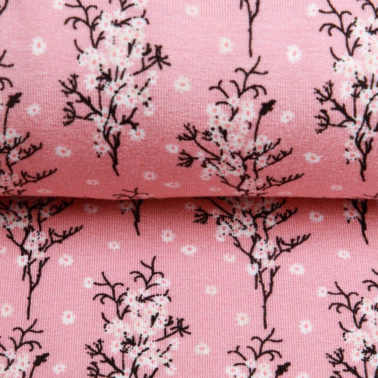 Jersey Viskose - blühende Äste - altrosa